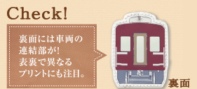 裏面には車両の連結部が！裏表で異なるプリントにも注目。